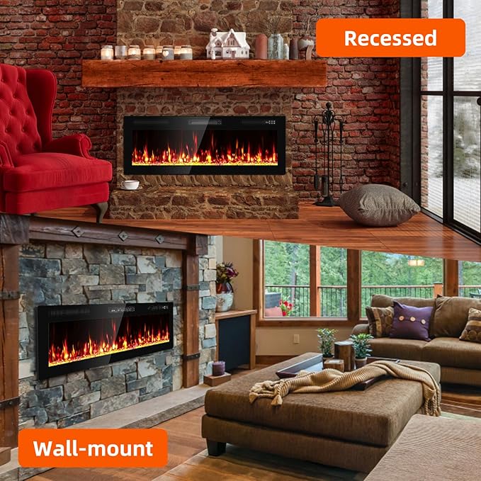 Narrow Bezel Electric Fireplace-50 inch Fireplace Wall Mount/Recessed-Ultra - Image 4