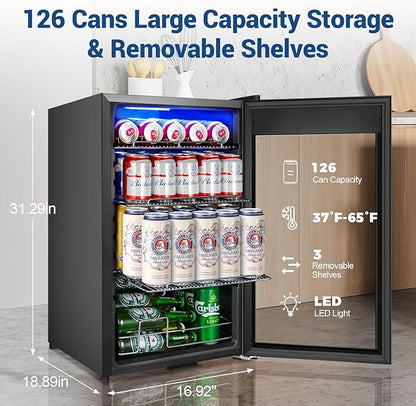 17 Inch Black Beverage Refrigerator- 126 Can Glass Door Beer Cooler - Image 3