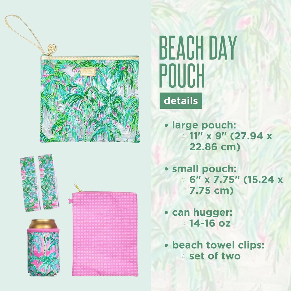 Lilly Pulitzer Water Resistant Vinyl Beach Day Pouch, Zipper Bag Includes Dri...