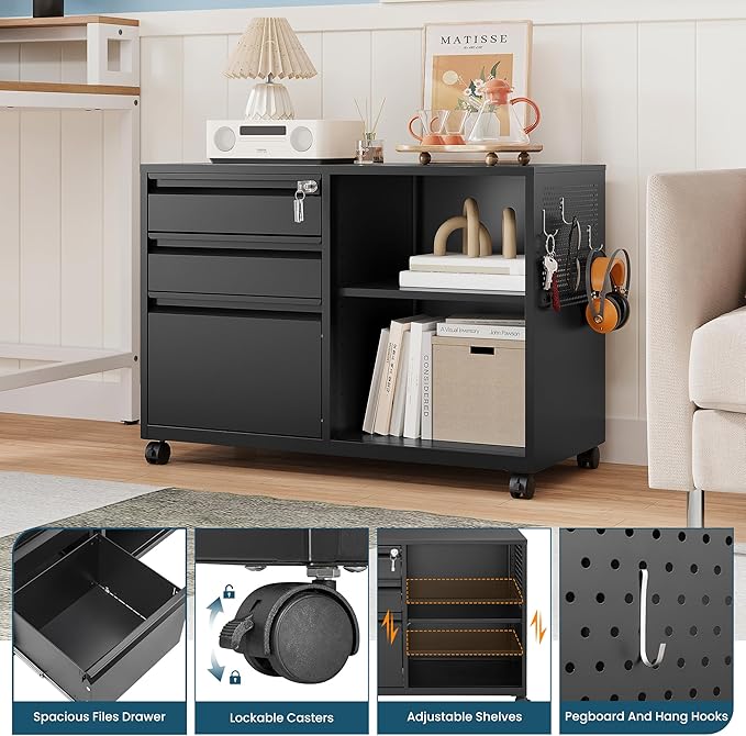 MIIIKO File Cabinet 3 Drawer, Mobile Filing Cabinets - Image 5