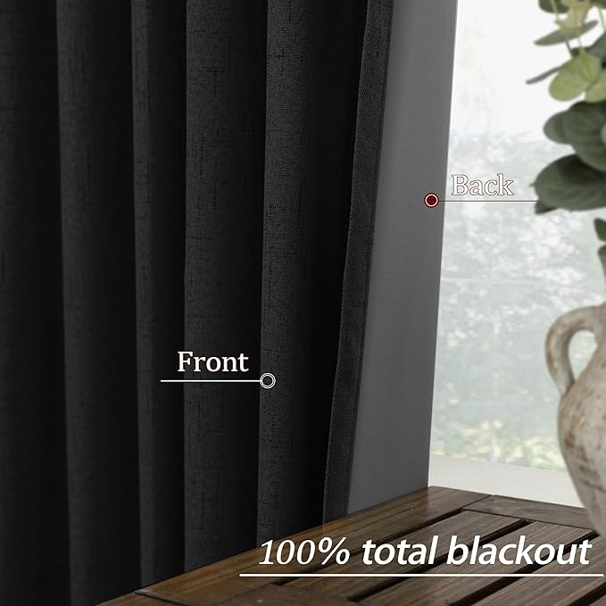 KOUFALL 72 Inch Black Curtains for Bedroom, Linen Thermal Blackout Back Tab - Image 4