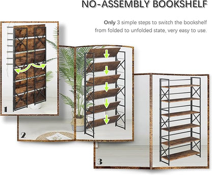 4NM Extra Wide 6 Tiers No Assembly Book Shelves, 61.8" H Folding Bookshelf - Image 6