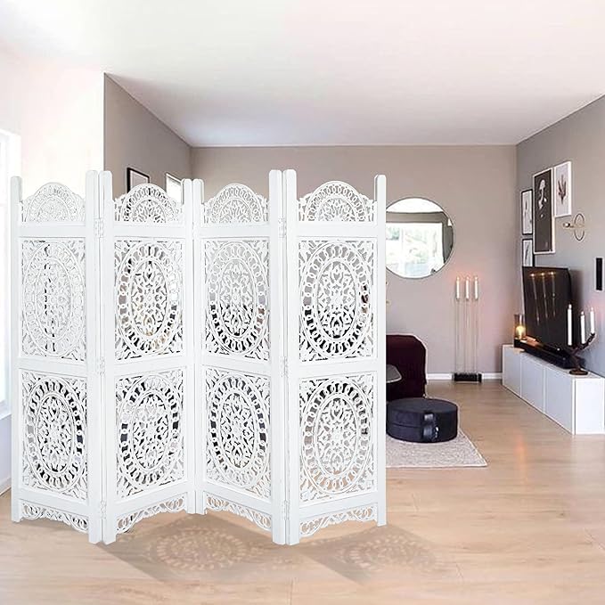 Lightnpro 4-Panel Wooden Room Divider 48 × 64 Inch Antique White Finish - Image 9