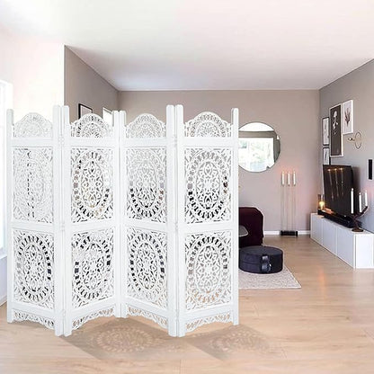 Lightnpro 4-Panel Wooden Room Divider 48 × 64 Inch Antique White Finish - Image 9