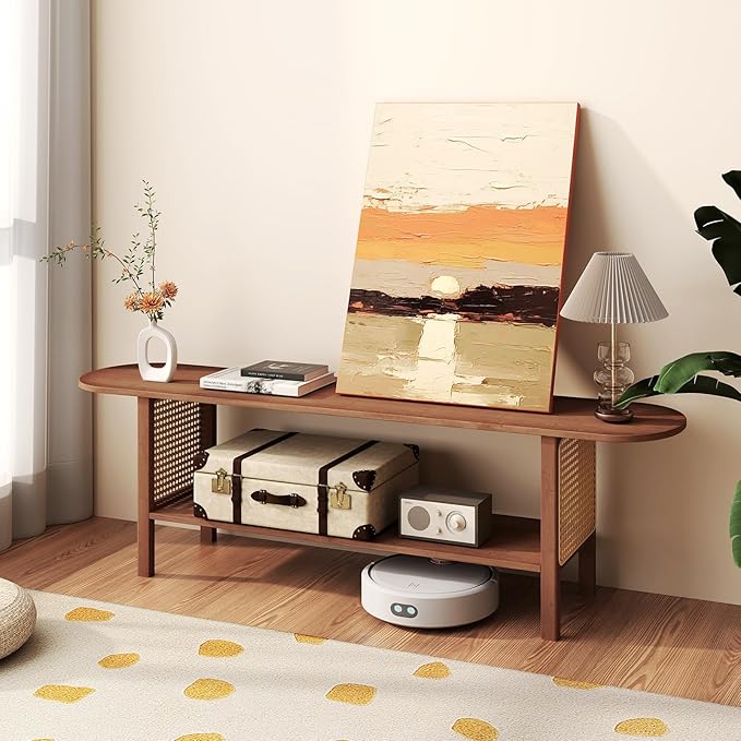 HollyHOME Bamboo TV Stand with Storage - Image 5