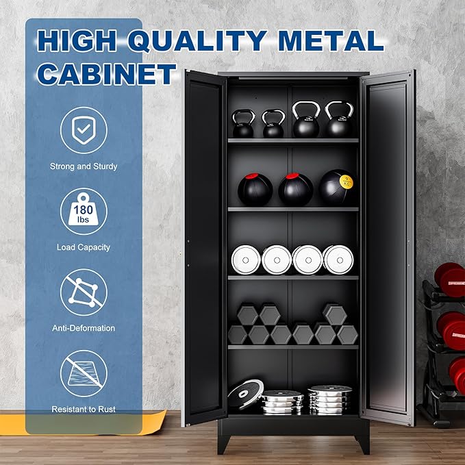 Black Tall Farmhouse Metal Pantry Linen Storage Cabinet and Organizers - Image 6