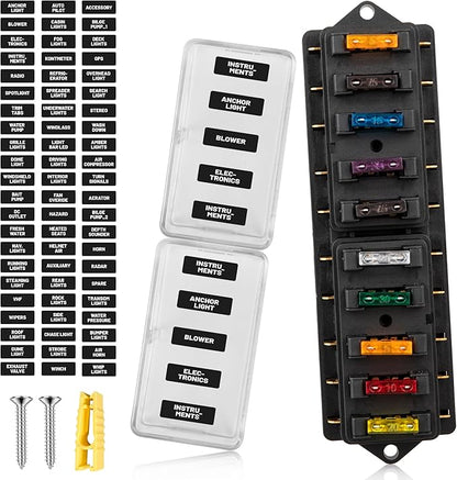 RED WOLF Car 10 Way Fuse Block Blade Fuse Box Standard Circuit Fuses Holder Fit by REDWOLF