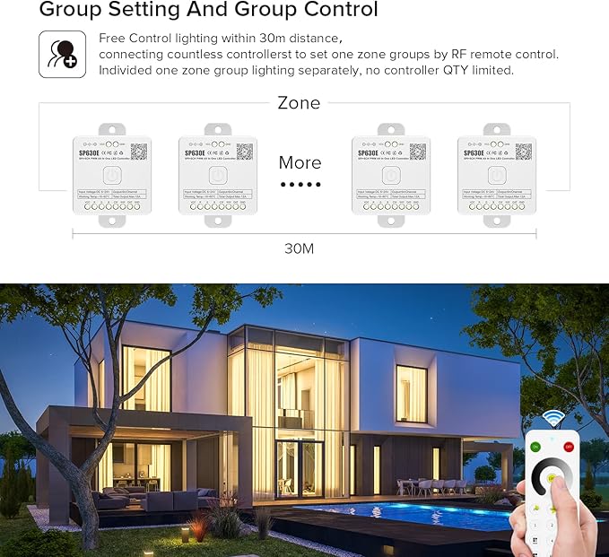 BTF-LIGHTING SP630E Bluetooth Controllers 4 Zones 2.4GHz Dimming RF RB1 Remote - Image 6