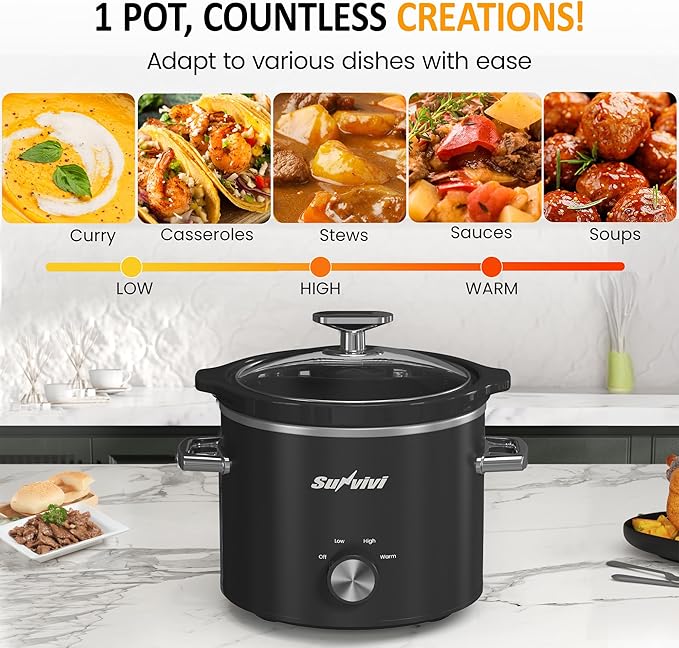 Sunvivi 2 Quart Slow Cooker, Small Slow Cooker - Image 4