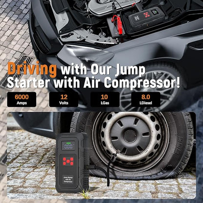 HPBS 6000A Jump Starter with Air Compressor, Portable Car Battery Jump Starter - Image 2