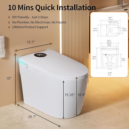Smart Toilet Bidet with Foot Sensor Flush and Heated Seat, Tankless Toilets - Image 9