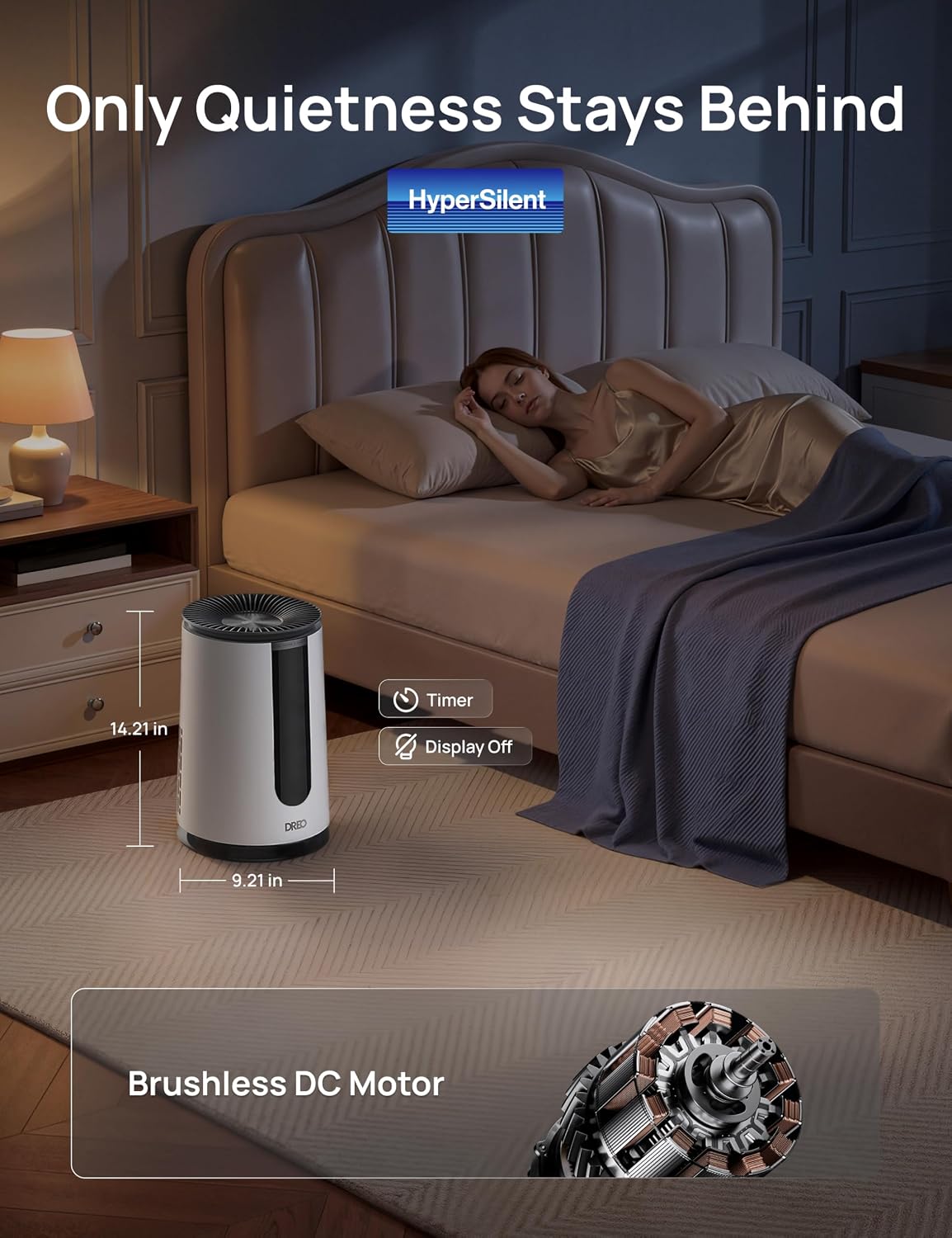 dreo air purifier for home, hepa sleep mode on a desk or shelf