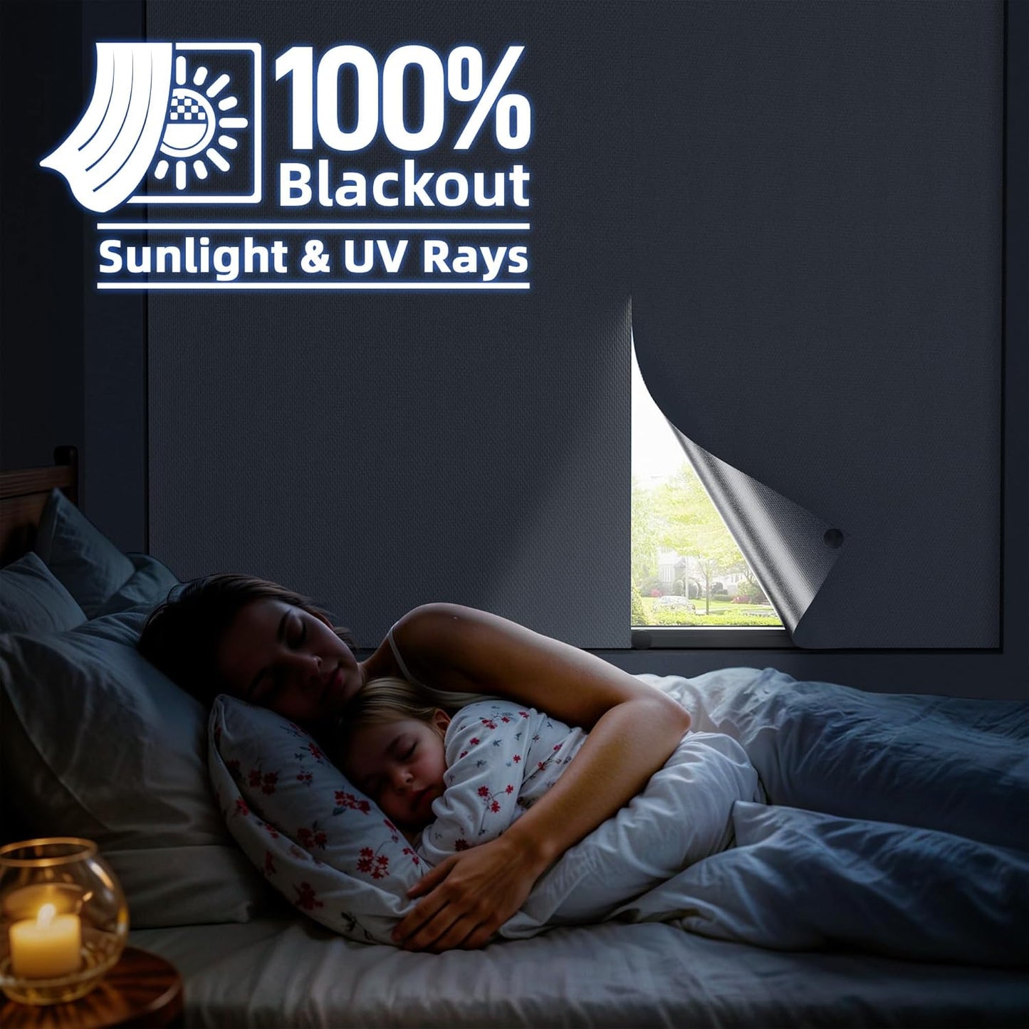 Magnetic Blackout Window Cover with Strong Magnets – 75" x 58" Portable Blackout Curtains for Bedroom, No Drill Black Out Blinds & Temporary Black Out Shades for Windows Film RV Travel Skylight-White