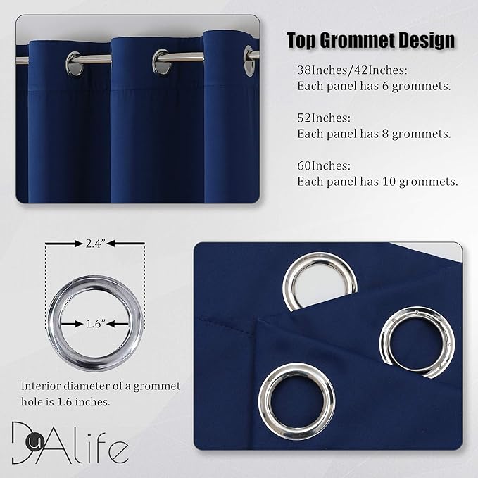 DUALIFE Navy Blue Blackout Curtains 96 Inch Length - Image 3
