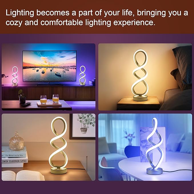 Modern Table Lamp, 7 Colors 10 Light Modes Spiral Design Table Lamp, Touch - Image 5