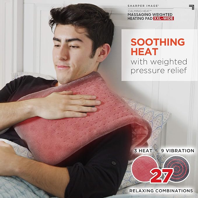 Calming Heat XXL Wide Massaging Vibrations Weighted Heating Pad by Sharper - Image 2