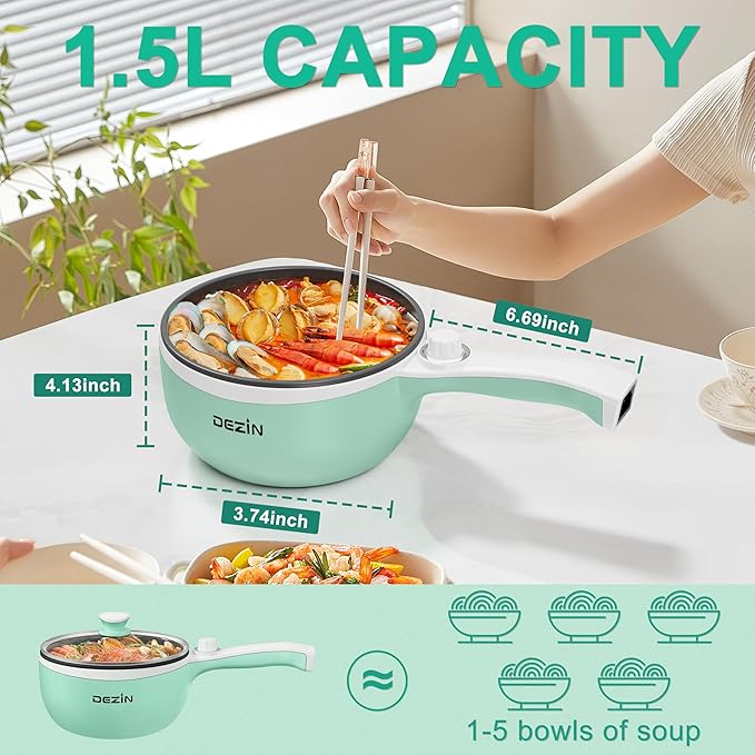 Dezin Hot Pot Electric Upgraded, Non-Stick Sauté Pan, Rapid Noodles Electric Pot - Image 3