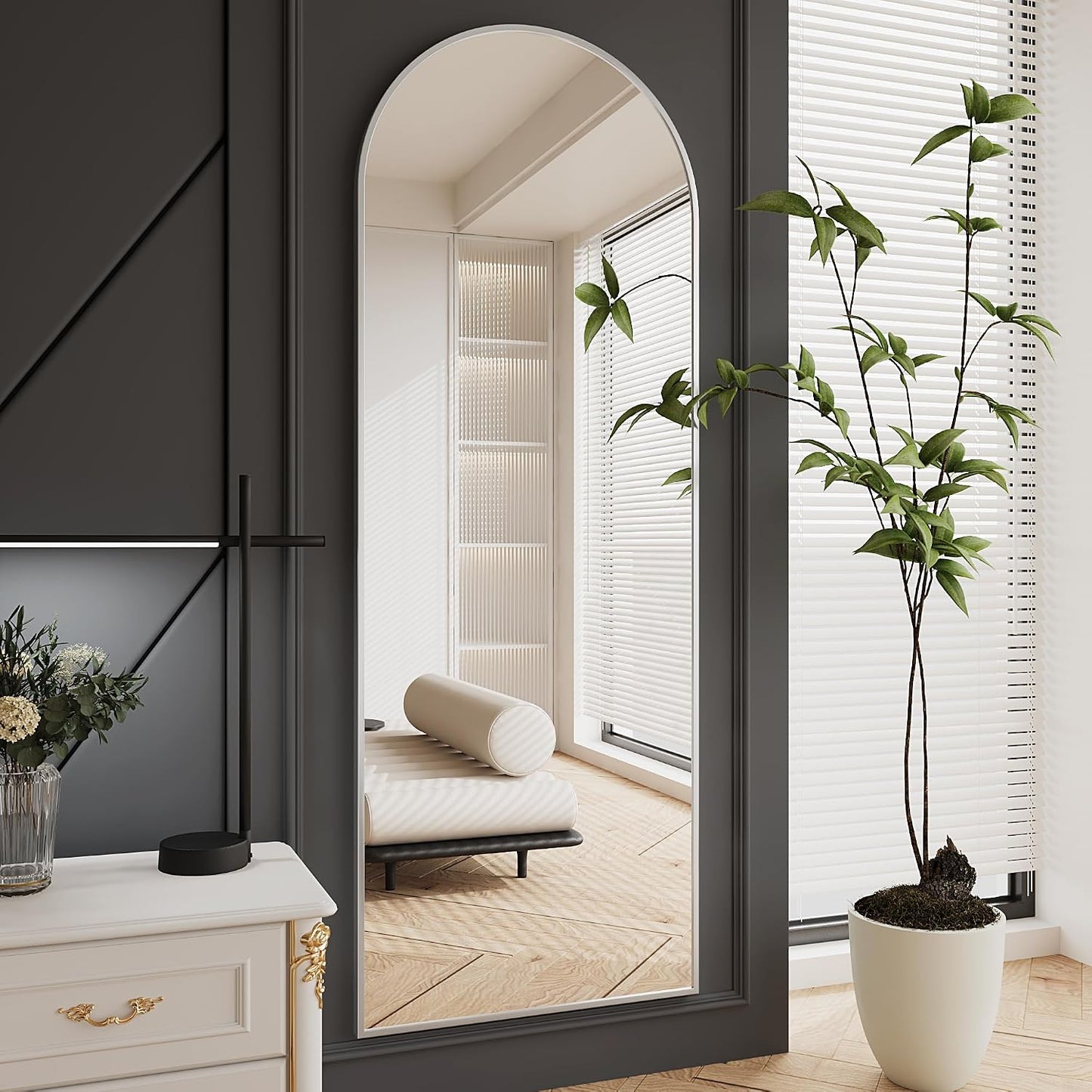 AUYHM Standing Mirror,Arch Mirror Full Length,71"x26" Silver Mirror Full Length,Silver Arch Mirrors,Floor Length Mirrors