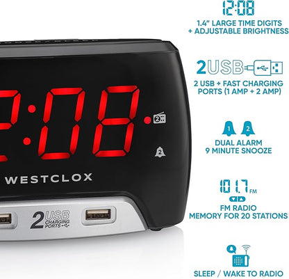 Westclox Large 1.4” Red LED Digital FM Clock Radio - Image 7