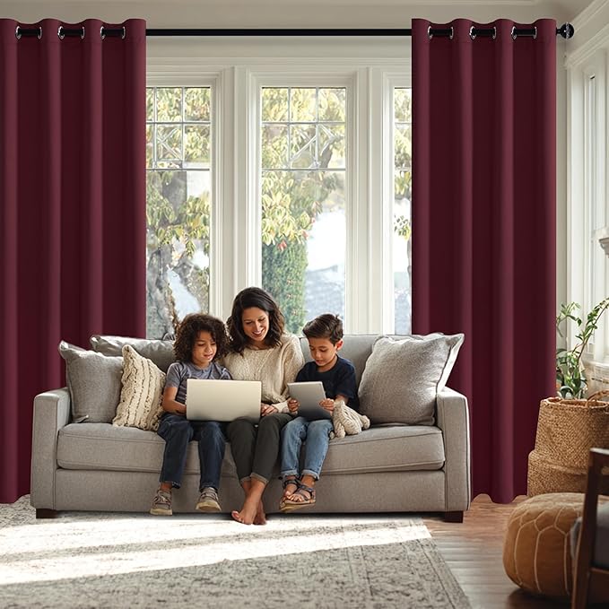 JIUZHEN Burgundy Blackout Curtains - Image 3