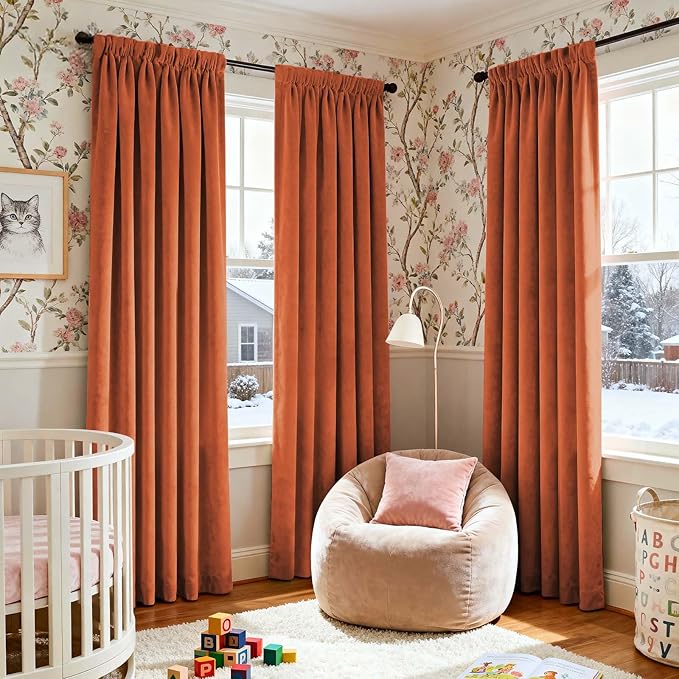 Lazzzy Velvet Blackout Curtains Thermal Insulated Room Window Drapes Super Soft - Image 9