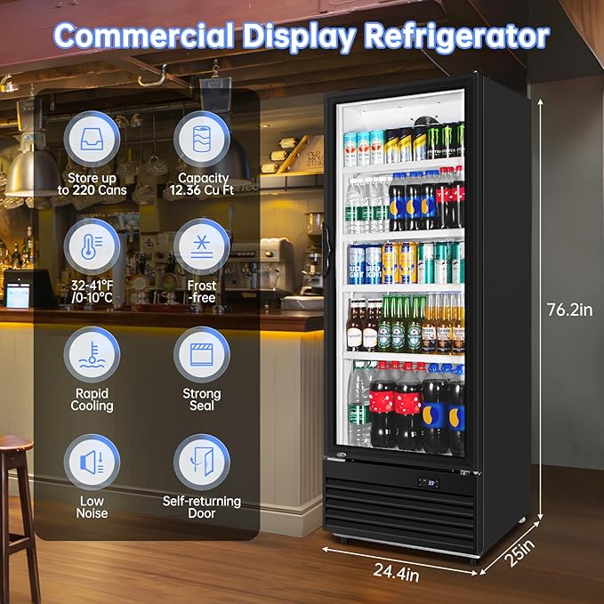 Commercial Beverage Refrigerator, 24.5 Inch 15 Cu. Ft. Drink Fridge, Display - Image 3