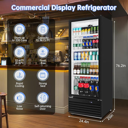 Commercial Beverage Refrigerator, 24.5 Inch 15 Cu. Ft. Drink Fridge, Display - Image 3