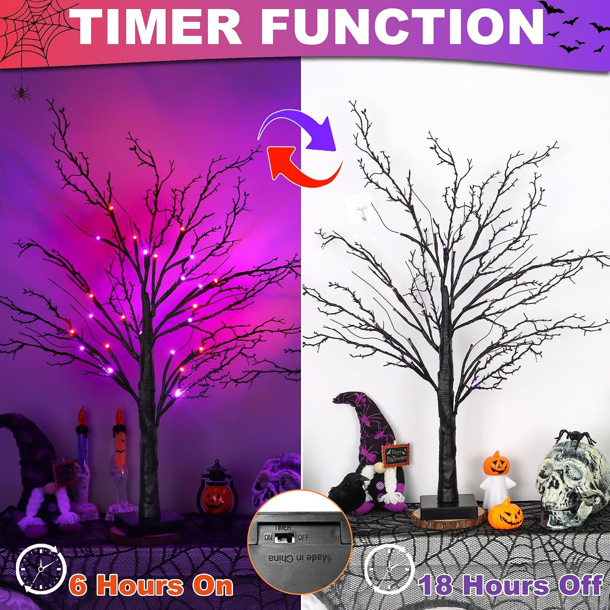 [Timer] 2 Pack Halloween Decorations Indoor, 24 Inch Lighted Black Halloween ...