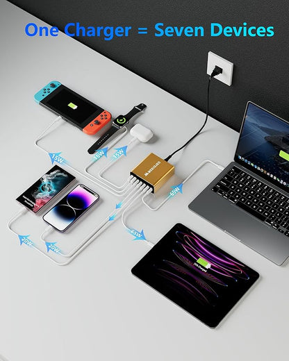Aluminum Alloy USB C Charger 260W GaN Fast USB C Charging Station 7 Ports 65W - Image 5