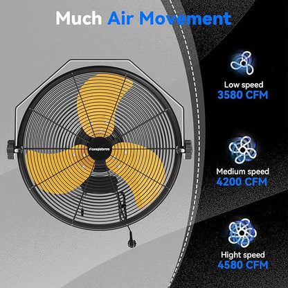 Fanqiebros 4580 CFM 18 inch High Velocity Wall Mounted Fan, 3-Speed Metal Fan - Image 2