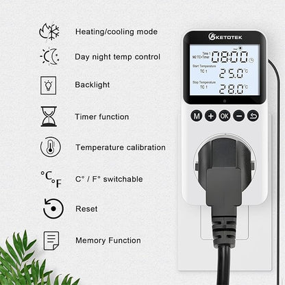 KETOTEK Plug in Thermostat Timer Temperature Controller Outlet - Image 2