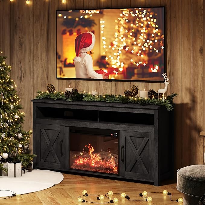 BELLEZE 58" Farmhouse Fireplace TV Stand - Image 8