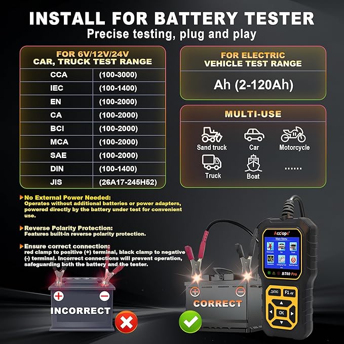 Acclope BT60 Pro Car Battery Tester, Digital Analyzer - Image 6