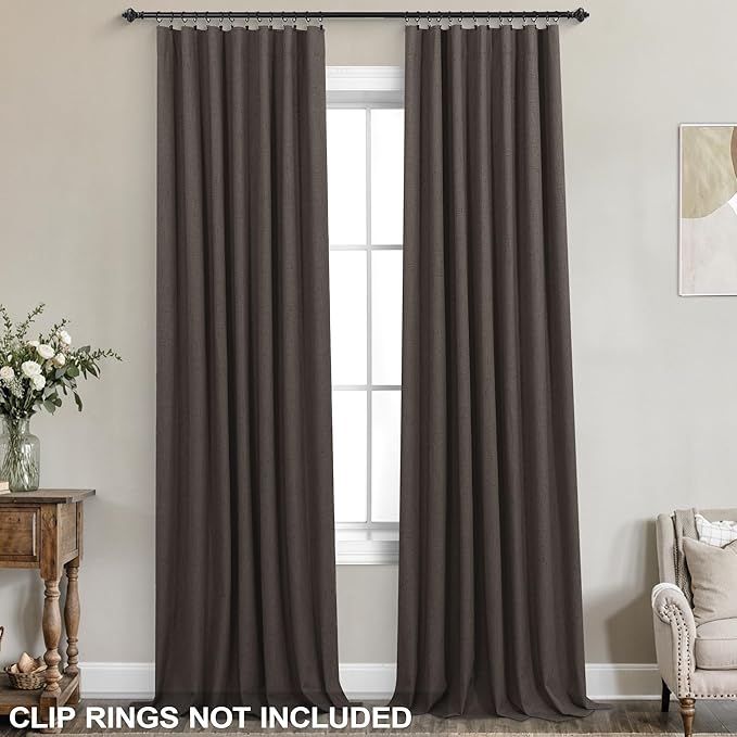 KOUFALL Dark Brown Curtains 108 Inches Long Linen Blackout Room Darkening - Image 4