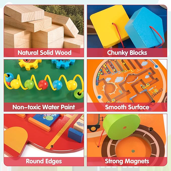 Train Activity Wall Busy Board Panels | 11-in-1 Wooden Sensory Wall Panel - Image 6