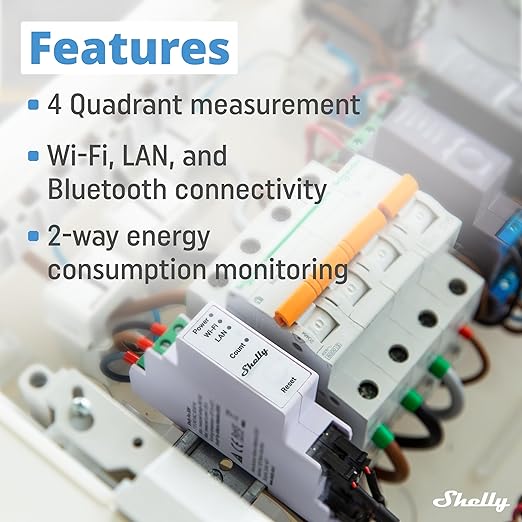 Shelly Pro 3EM | Wi-Fi & LAN, 3-Phase Smart Energy Meter | 2-Way Consumption | - Image 2