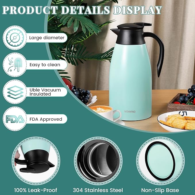 68 Oz Thermal Coffee Carafe, Stainless Steel Insulated Vacuum coffee crafts to - Image 6