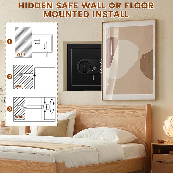 Safe Box with Fireproof Waterproof Bag, Home Safe with Keys & Pass Code & Wall - Image 8