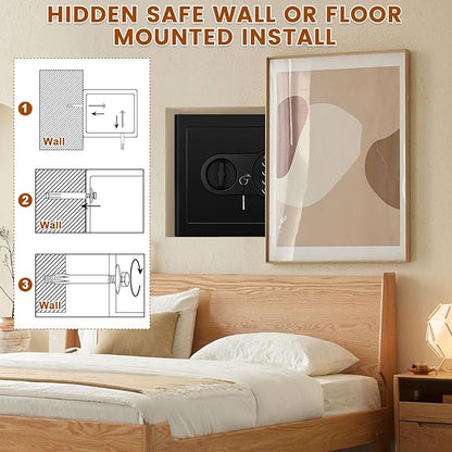 Safe Box with Fireproof Waterproof Bag, Home Safe with Keys & Pass Code & Wall - Image 8