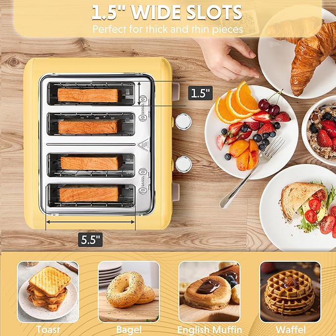 BUYDEEM DT640 Retro 4 Slice Toaster, 7 Shade Settings, Extra Wide 1.5'' Slots - Image 3