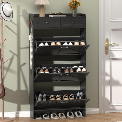 Shoe Cabinet with 3 Flip Drawers & 2 Storage Drawers, Rustic Farmhouse Narrow by Thacuok