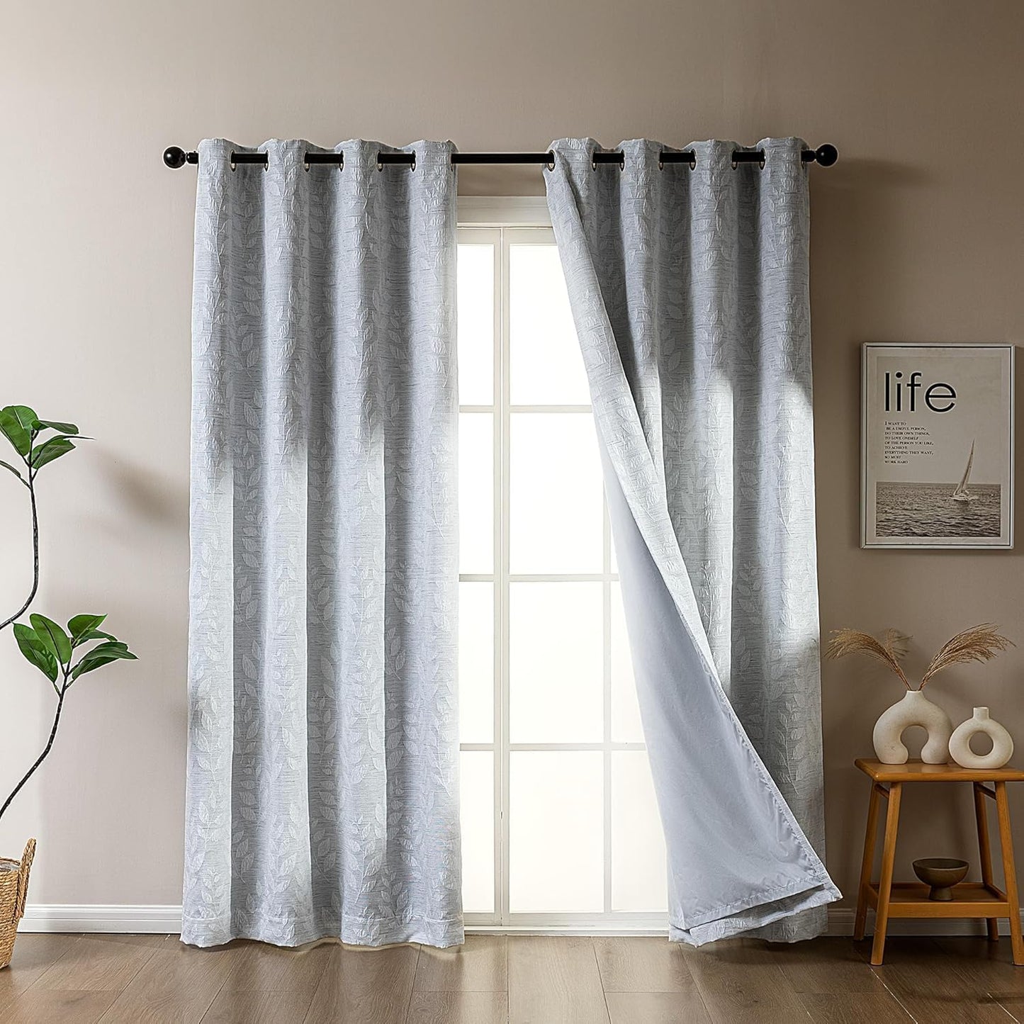 SLEEP ZONE Blackout Curtains for Bedroom and Living Room, Curtains & Drapes with Thermal Insulation for Room Darkening, Jacquard 180 GSM Window Curtain Panels, Light Gray, 52" × 95"