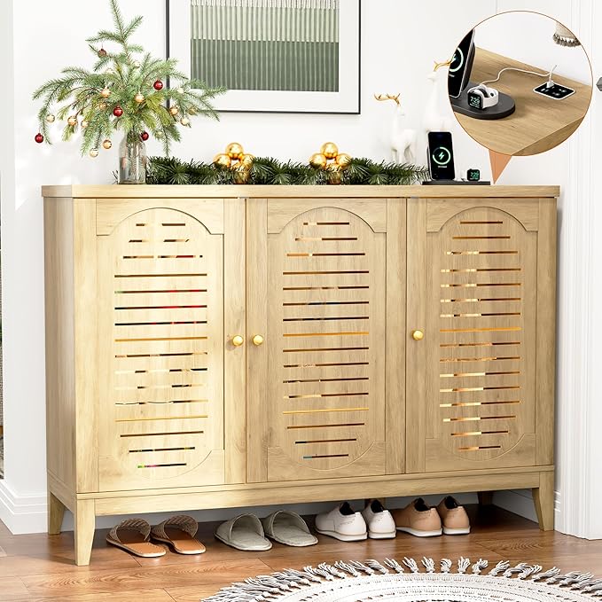 Vlsrka Shoe Cabinet with 3 Doors, Narrow Wooden Shoe Cabinet, Outdoor Hidden by VlsrkaFurniture