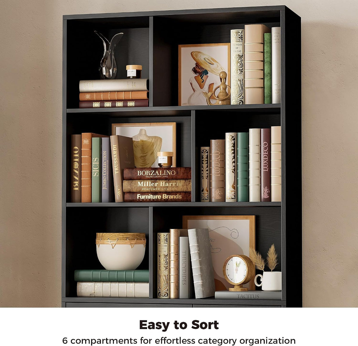 IRONCK 70.9-Inch Bookcase with Doors and 3 Drawers, Black