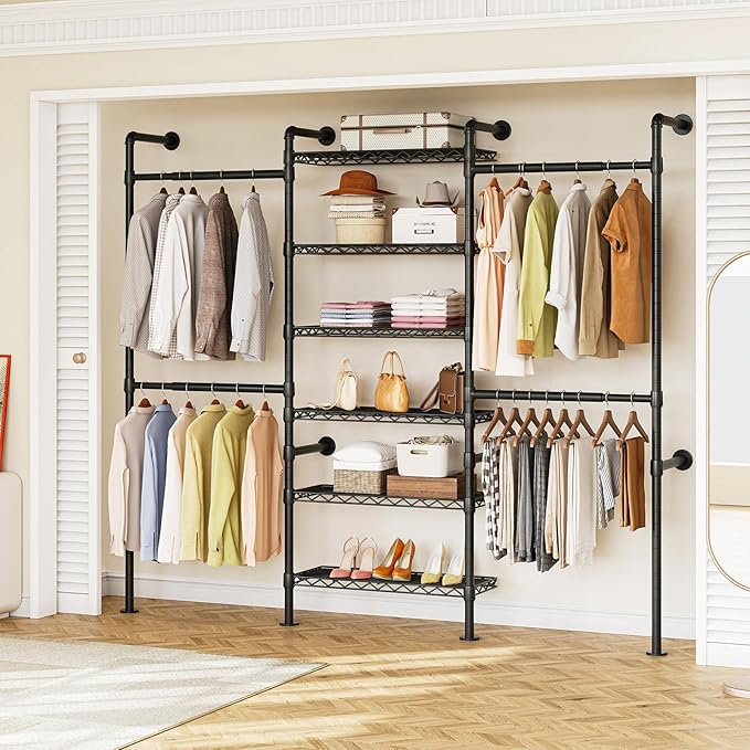 ONBRILL H3 Wall Mounted Closet System, Expandable Industrial Pipe Clothes Rack by ONBRILL