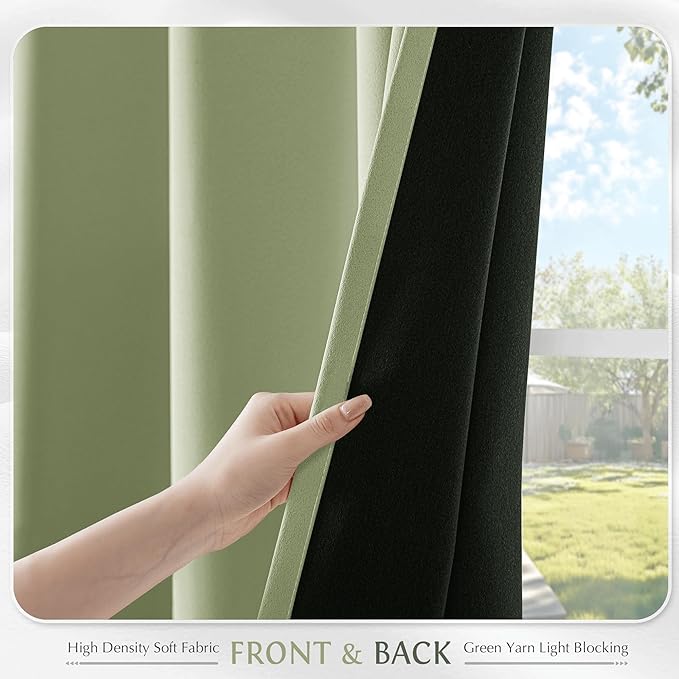 Beauoop Sage Green 100% Blackout Curtains 63 Inch Long 2 Panels - Image 8