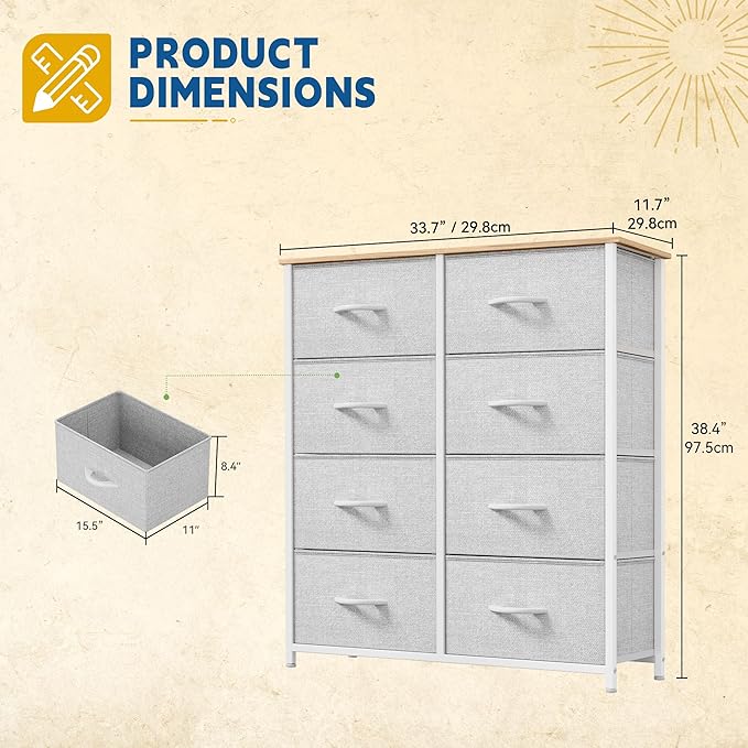 DWVO Fabric Dresser for Room, Tall Storage 8 Drawers, Storage Drawer Organizer - Image 3
