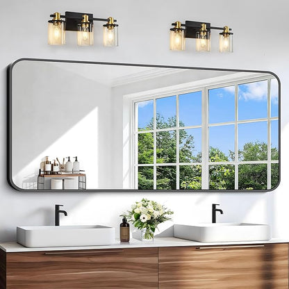 Black Bathroom Mirror, 66x30 inch Aluminum Metal Frame Rectangular Vanity Mirror by WelcometoCIVENO