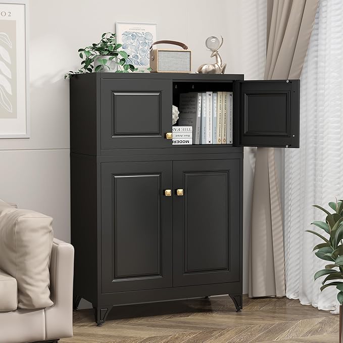 Metal Storage Cabinet with Doors, Small Kitchen Storage Cabinets, Steel - Image 5
