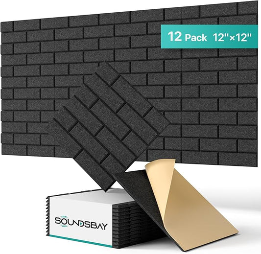 Soundproof Wall Panels Self-adhesive, Acoustic Panels 12 Pack Brick Wall Panels by Soundsbay